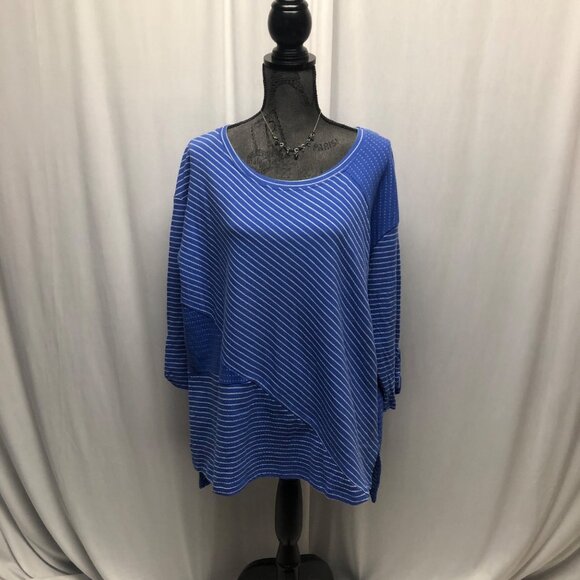 Sportelle Pullover Top Womens Size 2X Blue Striped Raglan Sleeve Sweatshirt - Picture 1 of 7